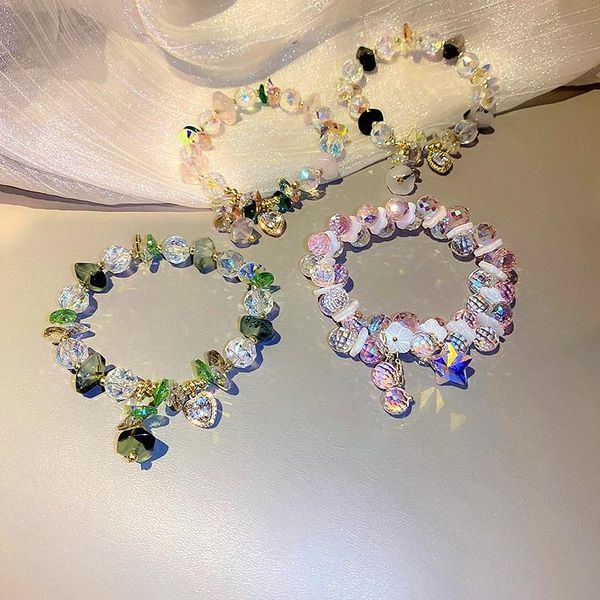 

charm bracelets 2021 sweet lovely multicolor trend stretch elegant fresh senior irregular crystal women jewelry, Golden;silver