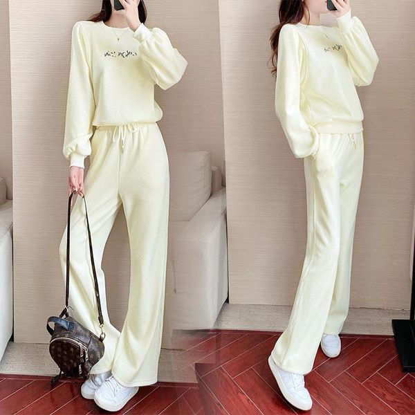 

women's two piece pants fashion sports and leisure suit 2021 spring autumn style slimming long-sleeved western, White
