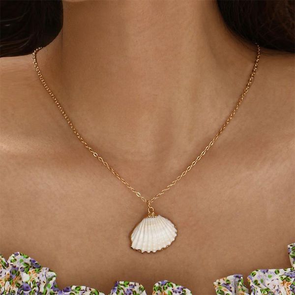 

pendant necklaces exaggerated bohemian shell necklace fashion women's gold clavicle chain jewelry creative beach party accessories, Silver