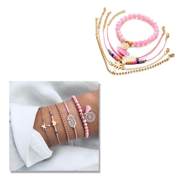 

braided bracelets set chain charm with various pendnats for, Golden;silver