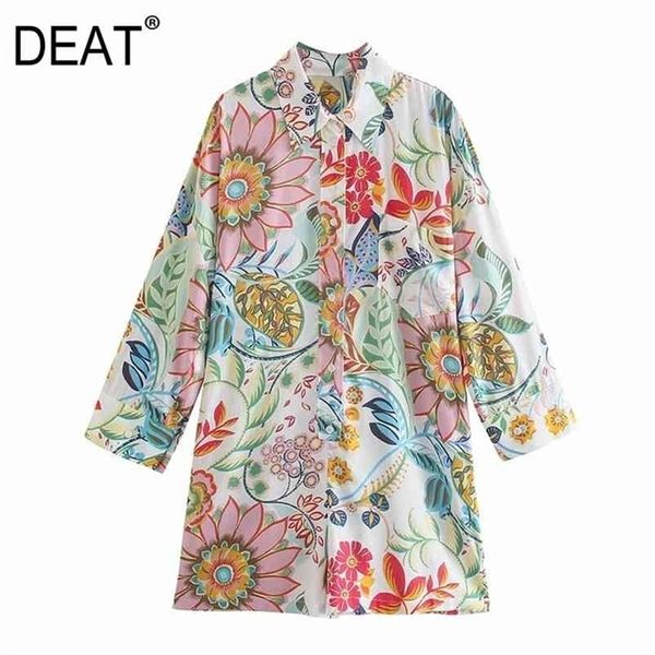 

[deat] summer fashion wide leg pants long sleeve turn-down collar single-breasted printing women jumpsuit 13q254 210527, Black;white