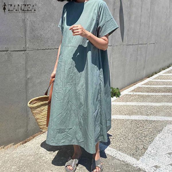 

dresses 2021 plus size s-5xl women's summer dress fashion o neck short sleeve mid-calf sundress casual work vestidos robe femme, Black;gray