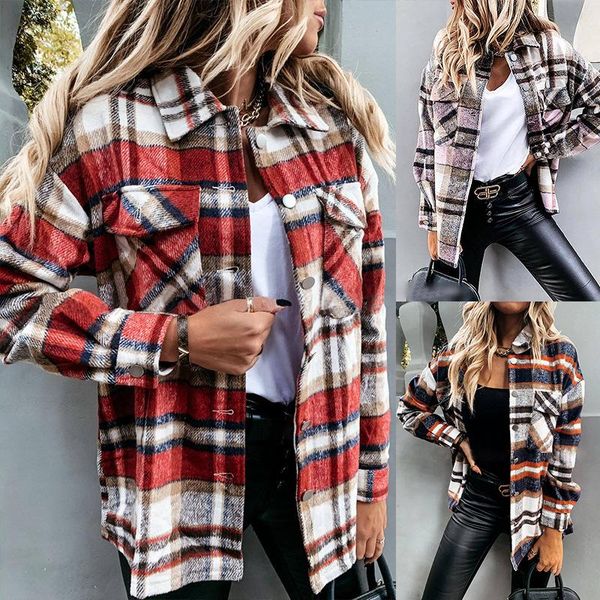

women's jackets plaid coat 2021 autumn winter long sleeved cardigan single breasted casual versatile, Black;brown