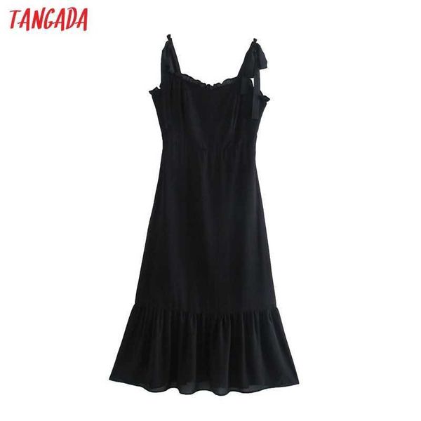 

tangada women solid color black chiffon dress strap bow sleeveless fashion lady midi dresses vestido 2w99 210609, Black;gray
