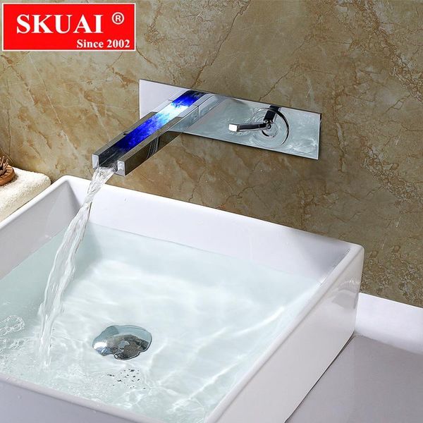 

bathroom sink faucets led wall mounted waterfall faucet brass basin mixer tap deck