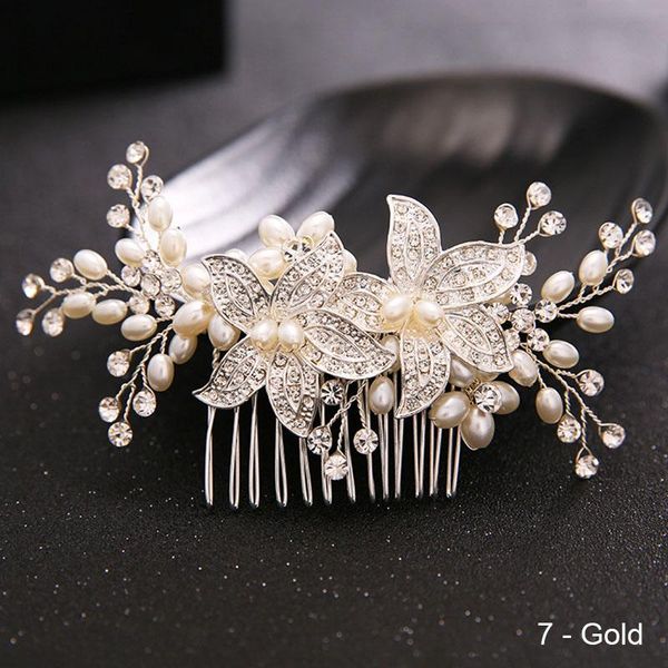

hair clips & barrettes forseven elegant comb accessories for women shining flower shape handmade fairy bridal wedding headwear ornaments, Golden;silver