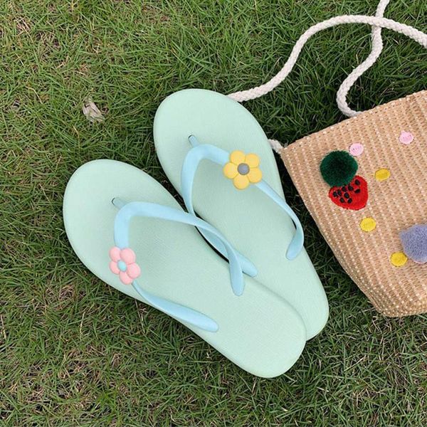 

slippers candy color woman ladies flower women fashion women's comfortable flip flop flats female casual beach shoes 2021 summer, Black