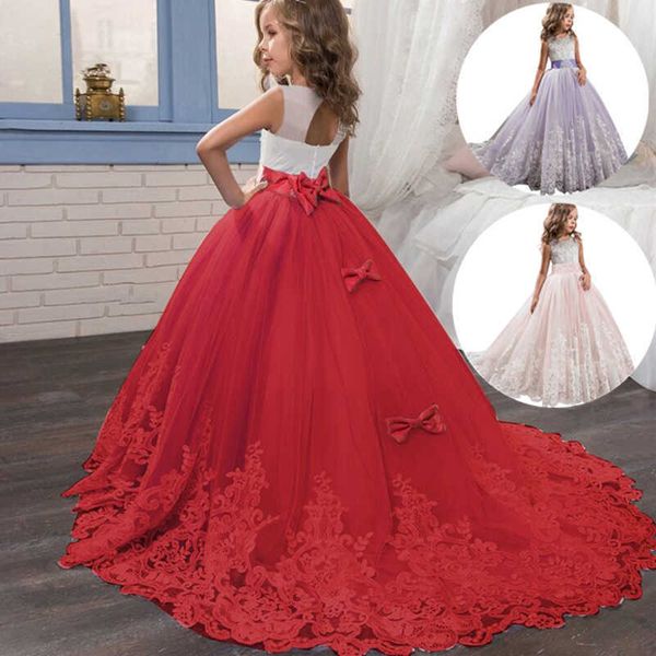 Teenager Mädchen Weihnachtskleid für Kinder Neujahr Party Prinzessin Kostüm Spitze Brautjungfer Kinder Hochzeit Abend Rotes Abendkleid Q0716