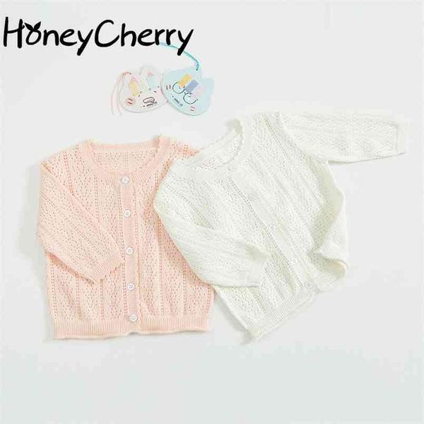

sweet breathable cotton soft pure color cardigan jacket for outwear girls spring kids sweaters 210702, Blue