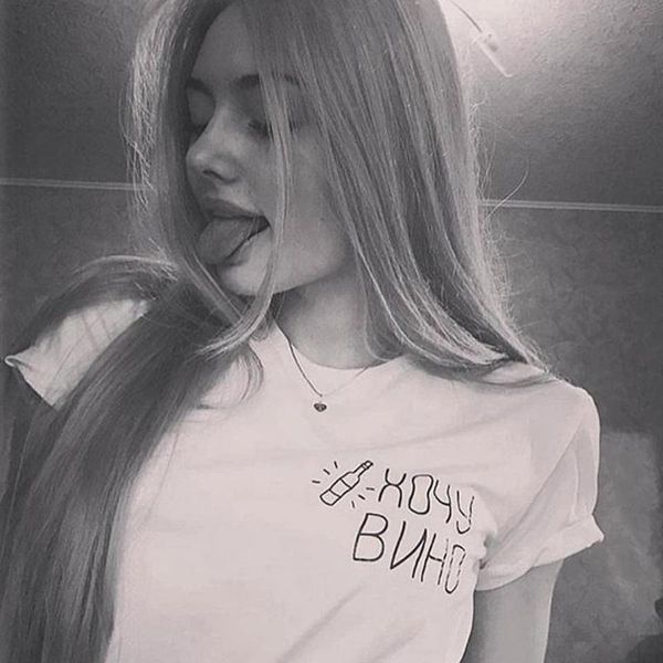 

women's t-shirt zomer vrouwelijke harajuku shirts casual korte mouw katoen mode vrouwen russische brief afdrukken t-shirts ik wil ee, White