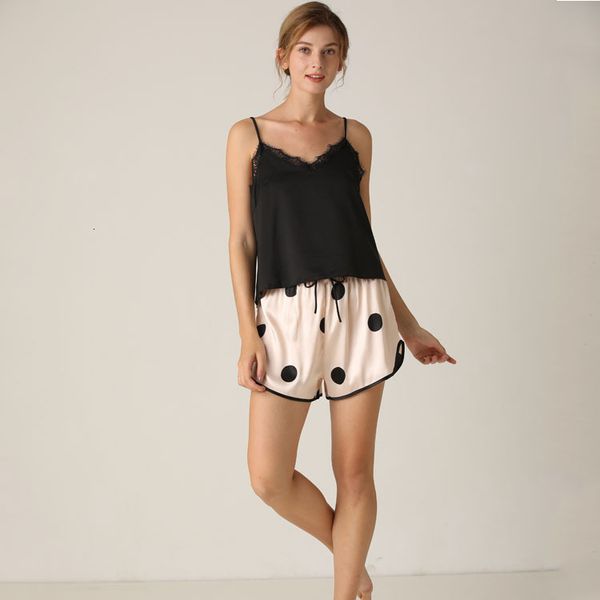 

women's sleepwear lisacmvpnel woman summer lace v lead pajamas camisole printing shorts loose pyjamas 4419, Black;red