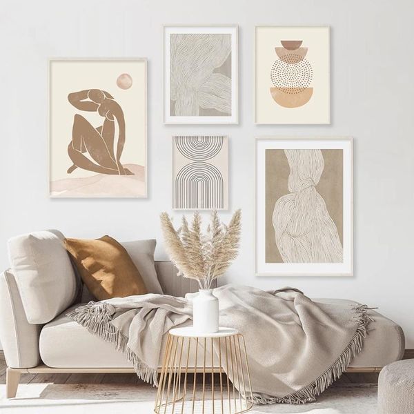 

paintings boho abstract figure sketch line texture canvas painting pictures wall art posters and prints living room home decoration