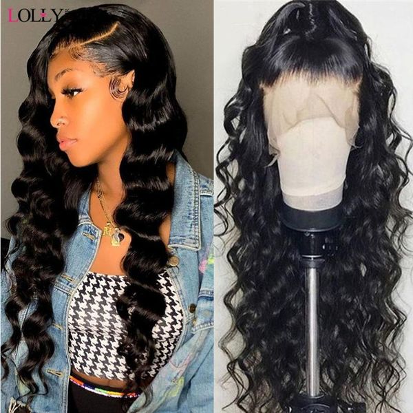 

lace wigs 250% loose deep wave wig 13x6 hd transparent front human hair peruvian remy 30 inch, Black;brown