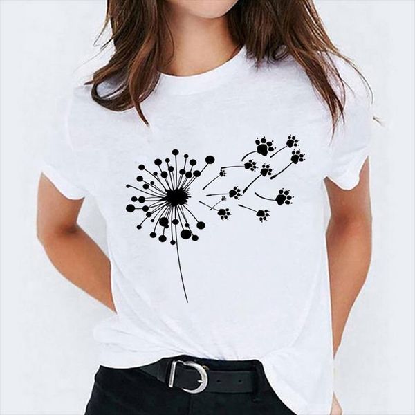 

and women 90s cartoon mens womens dog paw dandelion cute trend print lady shirts graphic ladies female tee, White;black