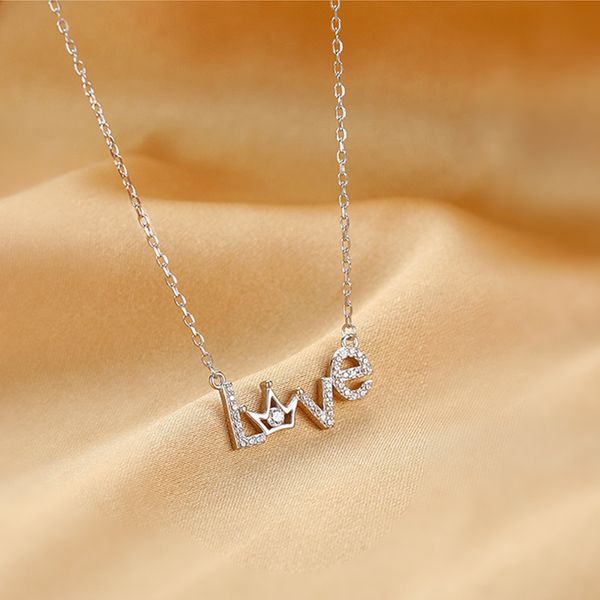 

925 sterling silver zircon crown love heart necklace female golden wedding clavicle chain jewelry gift