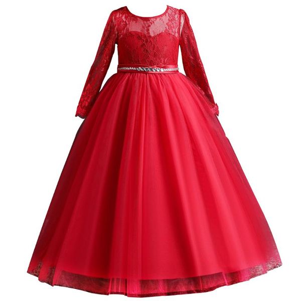 

summer long-sleeved girls pettiskirt lace diamond wedding dress princess dresses performance baby clothes girl's, Red;yellow