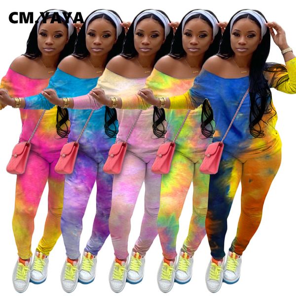 

winter sporty matching sets women club party two piece outfits long sleeve tee pants suit tie-dye print trasuitsby air, White