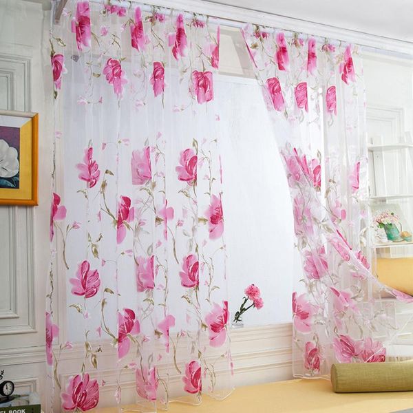 

vine floral tulle window curtain decorative woman bedroom 100x130cm biparting open translucent drape valances & drapes