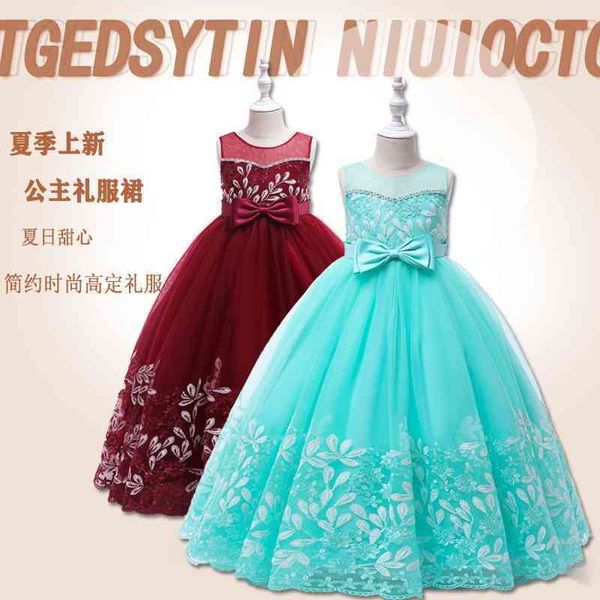 

children's princess foreign flower girl's wedding fluffy mesh children's dress show, Red;yellow