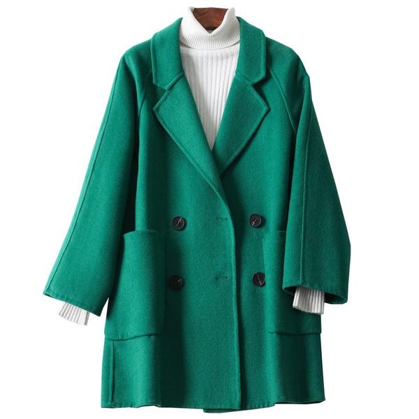 

women's wool & blends 2022 autumn women elegant double-sided long sleeve solid color cardigan cashmere coat jacket female fashion j45, Black