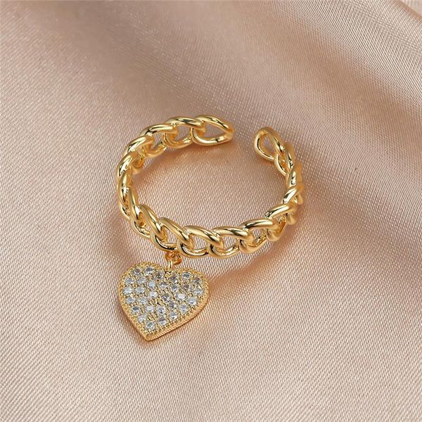 

wedding rings luxury female white crystal open ring rose gold silver color jewelry cute love heart pendant engagement for women, Slivery;golden