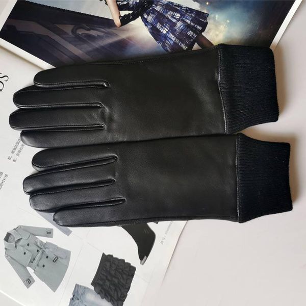 

five fingers gloves women' touch scree genuine sheepskin leather windproof thermal warm glove winter mittens full finger handschuhe, Blue;gray