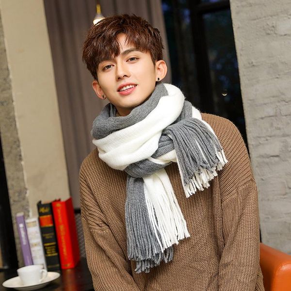 

scarves est 40cm*210cm men fashion design winter wool knitted cashmere scarf couple's thick warm long, Blue;gray