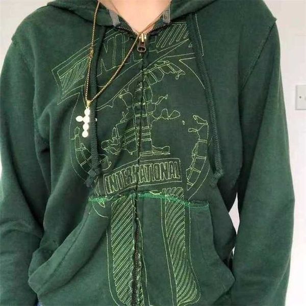 

y2k hoodies gothic sweatshirt long sleeve zipper women cotton coat harajuku streetwear y2k aesthetic hip hop 211013, Black