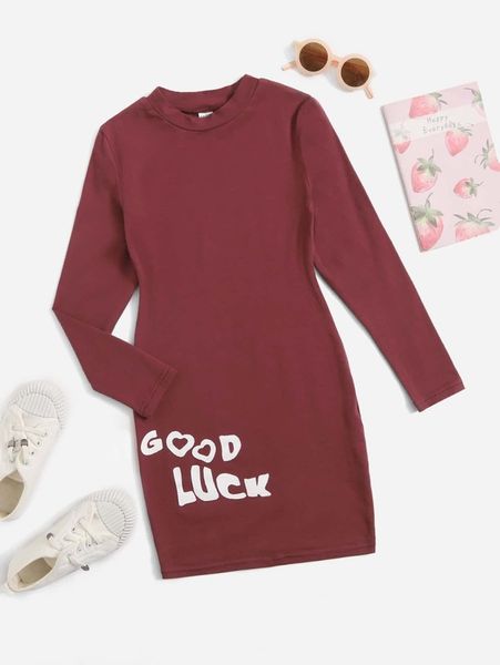 

girls letter graphic tee dress she01, Red;yellow