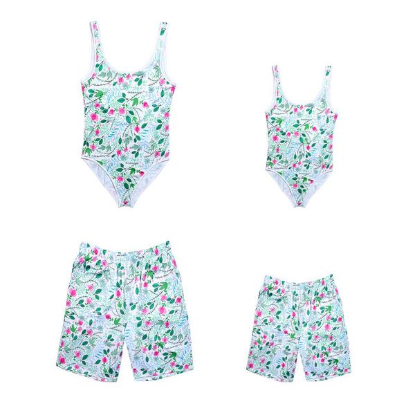 

one-piece suits family swimsuits floral print monokinis swimming shorts mom dad boy girl bathing mailot de bain summer kids 2-8y beach