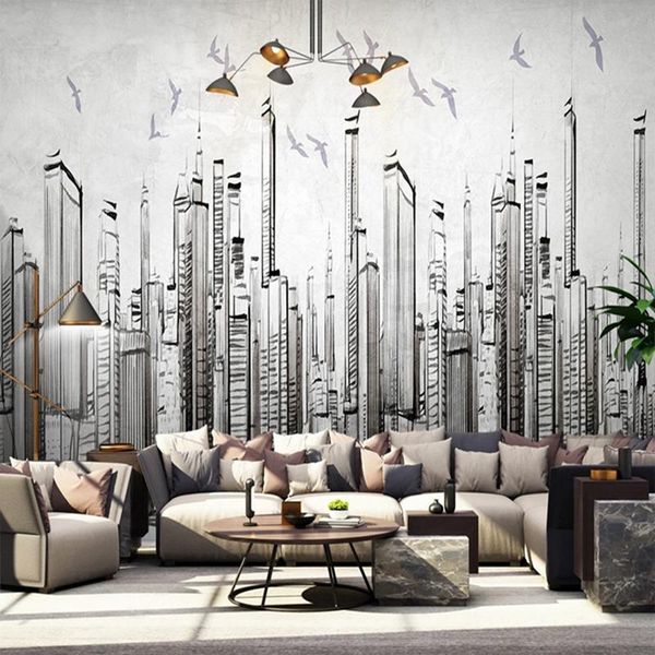 

wallpapers custom 3d wallpaper hand painted city architectural building landscape black white po mural living room background wall decor