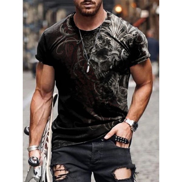 

color skull pattern 3d printed t shirt unique fashion breathable and comfortable daily party travel visual impact gothic style men's sh, White;black