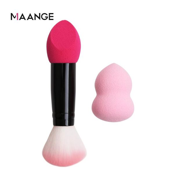 

1pc professional blusher brush 2 heads nylon make up brushes two head metal cosmetic tools with sponge for makeup
