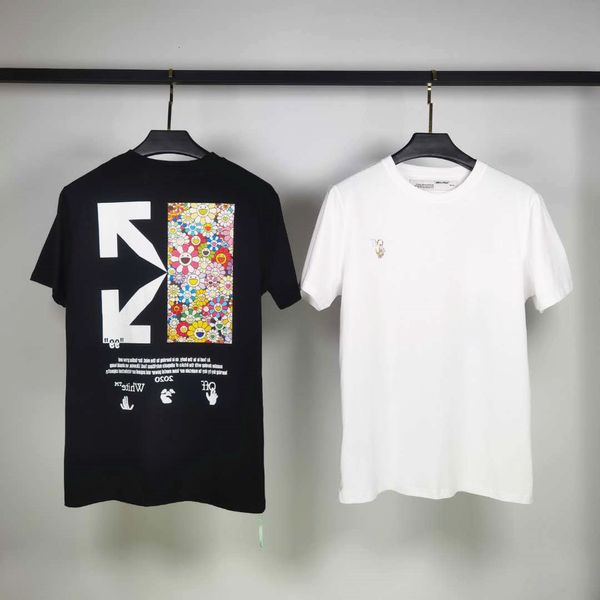 

ow murakami sunflower co branded new summer off cartoon printing loose trend korean casual short sleeve t-shirt, White;black