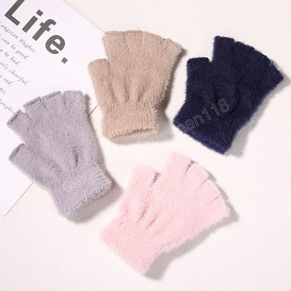 

knitted half finger fingerless gloves for women men wool knit wrist cotton gloves winter warm elastic short gloves mittens, Blue;gray