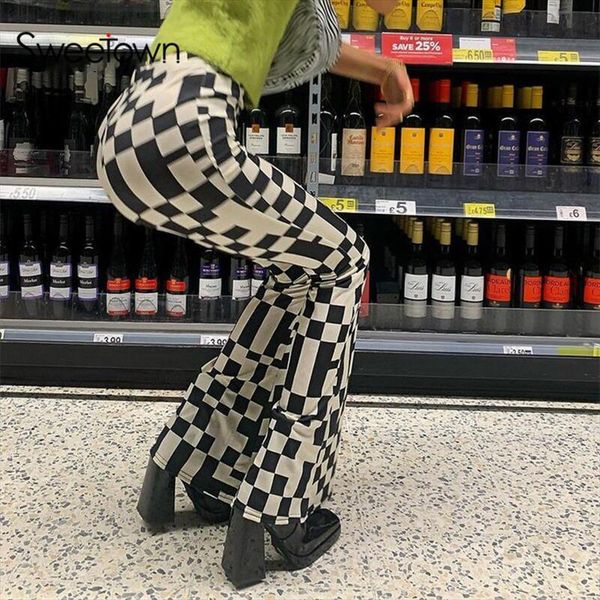 

checkerboard plaid y2k joggers womens pants low waist flares streetwear vintage e girl 2000s aesthetic trousers harajuku, Black;white