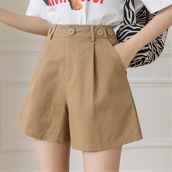 

women's shorts women korean style wide leg short pant summer loose high waist button solid color casual mini with pocket ladies clothes, White;black