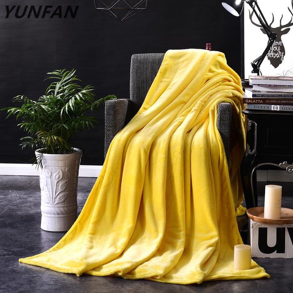 

blankets blanket on the bed soft autumn/spring fleece for sofa yellow flannel warm solid color bedspread thin