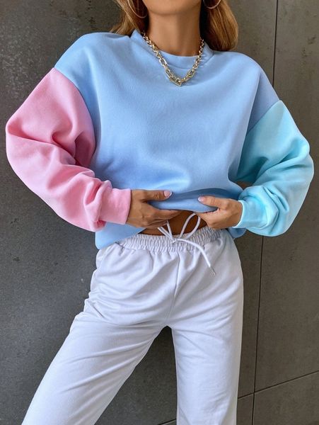 

colorblock drop shoulder sweatshirt i1zo#, White;black