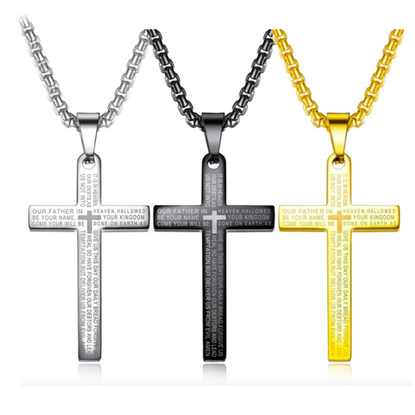 

chains stainless steel bible verse christ jesus gold cross pendant necklace men women jewelry gift for him with chain, Silver
