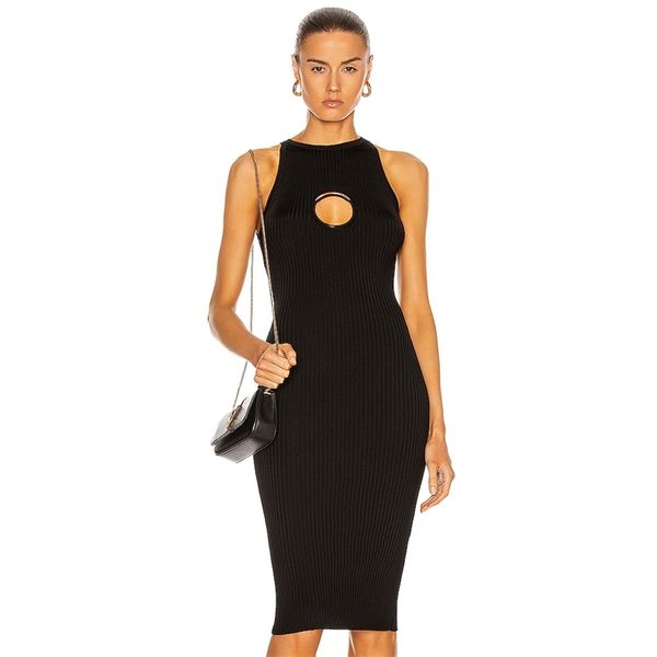 

summer tank sleeveless club bodycon bandage dress for women hollow out black celebrity evening party dresses 210507, Black;gray