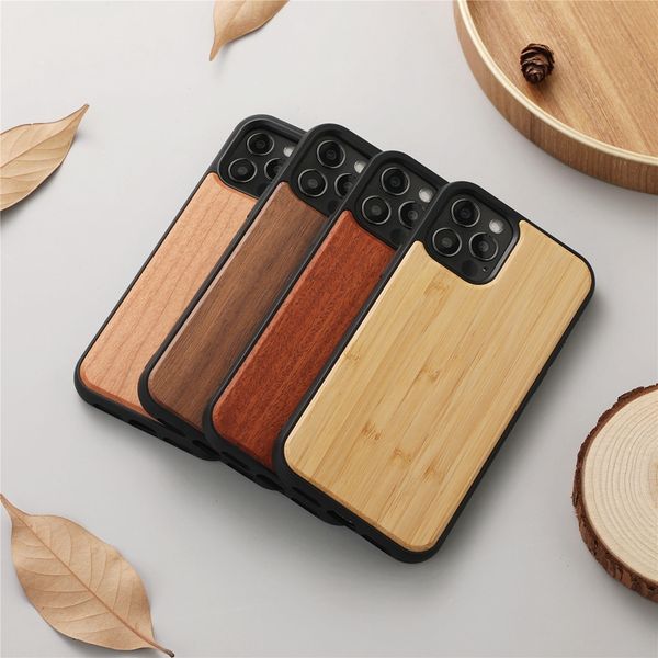 Casos de nogueira de bambu de madeira de madeira de madeira real para iPhone 14 Plus 13 12 Pro Max mini 11 xr xs x 8 7 6 plástico duro TPU Moda de moda vertical