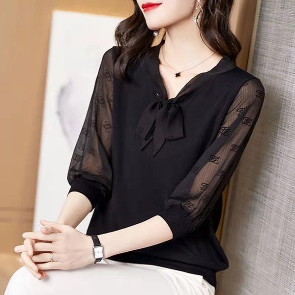 

summer fashion t-shirt female bow collar women's t-shirts with short sleeve chiffon oversized shirts loose cool 2021, White