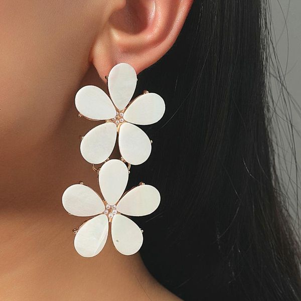 

stud big white flower earrings fresh acrylic long flowers for women earing jewelry earings earring pendientes, Golden;silver