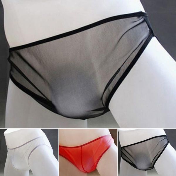 

underpants men's ultrathin underwear transparent see through elastic lingerie briefs perspective male bikini pouch panties, Black;white