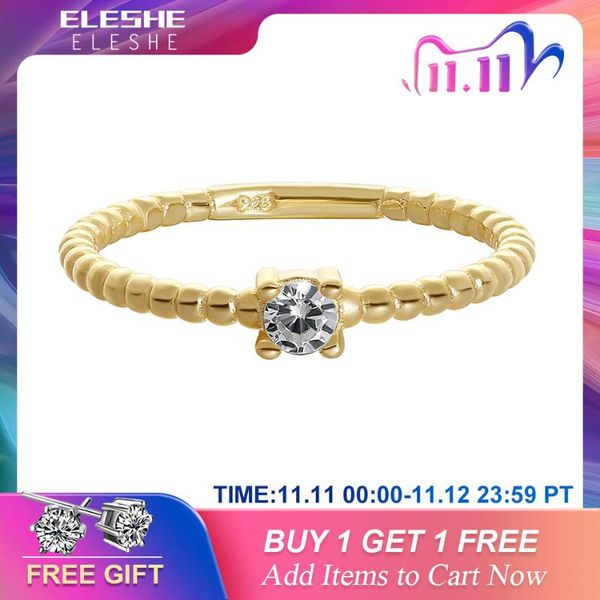 

cluster rings eleshe fashion delicate crystal beaded ring with 14k gold plated 925 sterling silver finger for women wedding jewelry, Golden;silver
