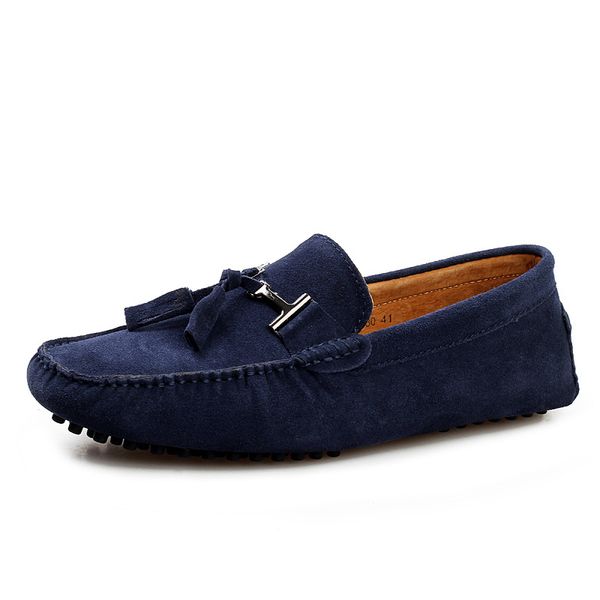 

big size fringe loafer men's leather casual flats suede man car shoes non-slip moccasins, Black