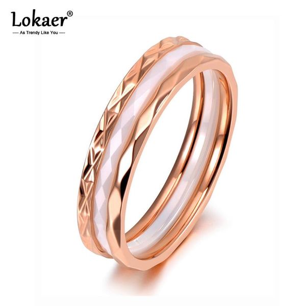 

wedding rings lokaer trendy titanium stainless steel white/black cut ceramic ring jewelry rose gold engagement for women r19135, Slivery;golden
