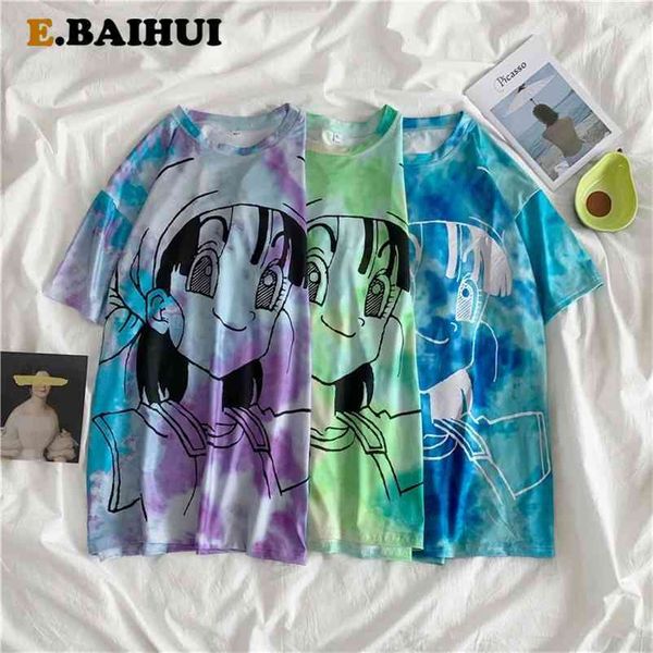 

tie-dye printed t-shirt girls pattern short sleeve summer casual couples women tees fashion o-neck tshirt male l0475 210522, White