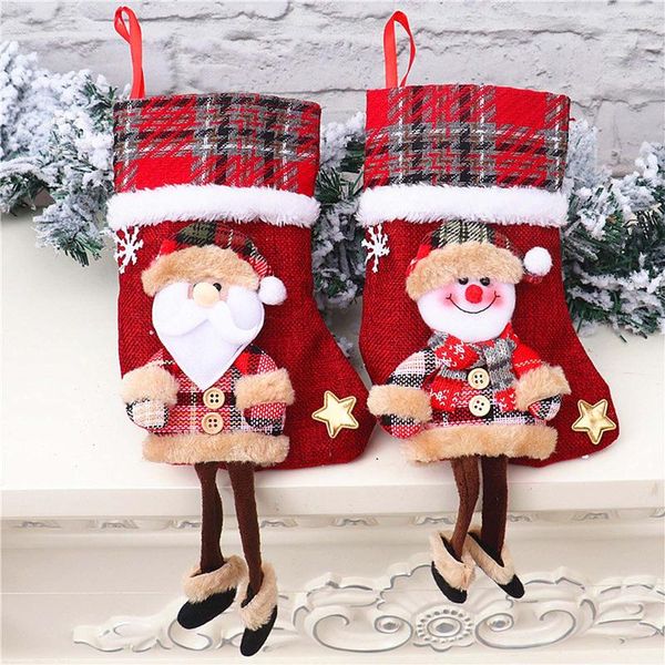 

christmas decorations 1 pcs stockings socks with snowman santa elk bear printing xmas candy gift bag fireplace tree decoration year